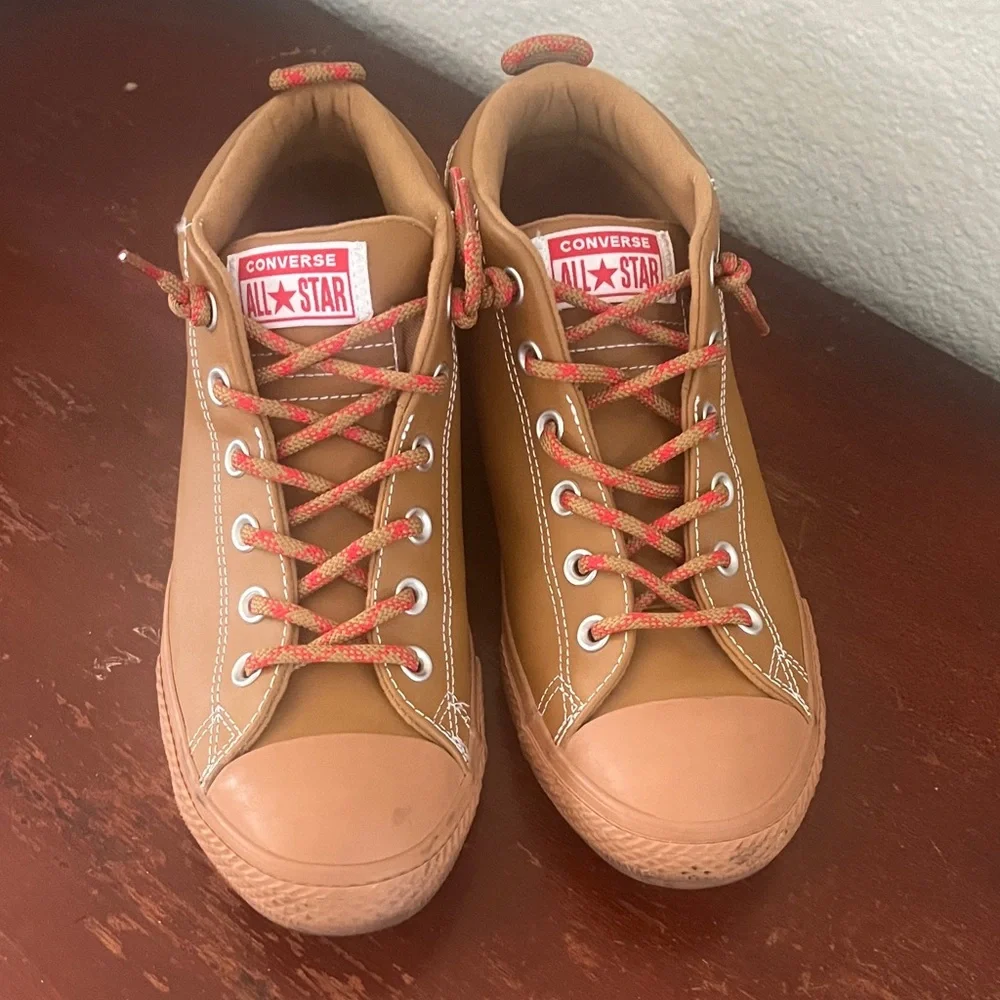 Converse All Star Tan High-Top Sneakers with Red‎ Laces