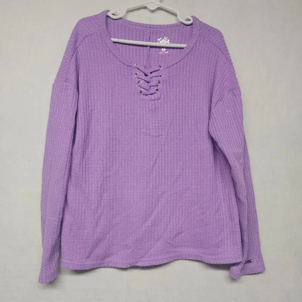 Justice Girls Purple Waffle Knit Shirt Lace Up Long Sleeve Size XS (5/6)