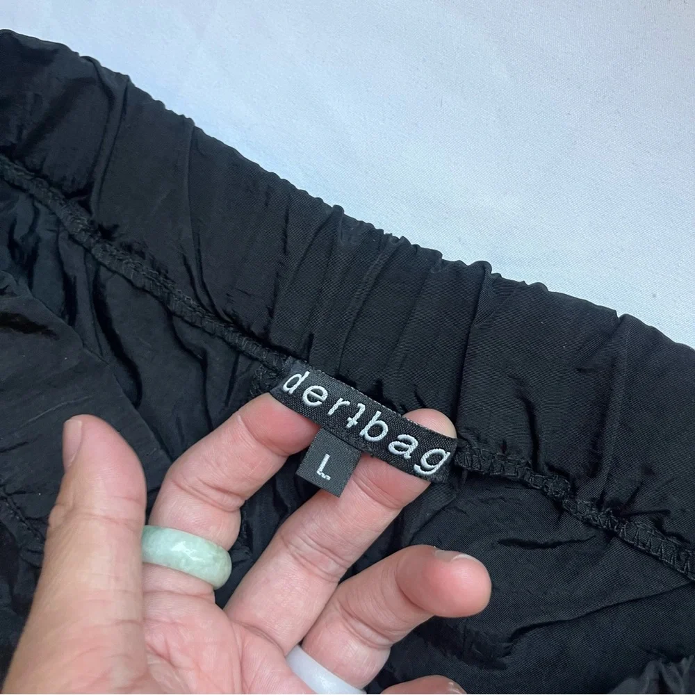 DERTBAG black nylon swishy utility drawstring parachute straight‎ leg pants