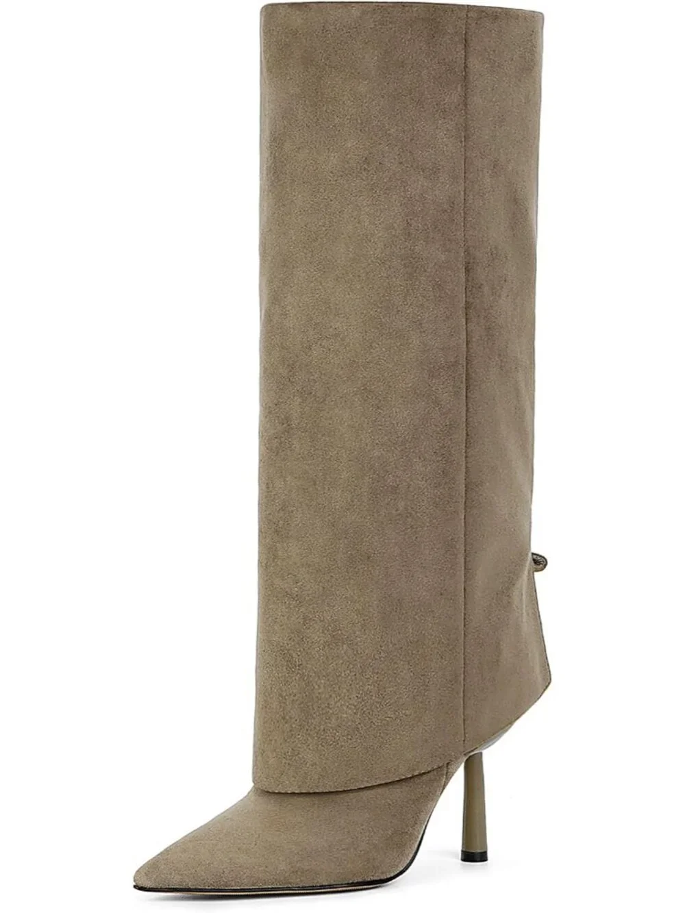 Women's Suede Green Stiletto Heel Pointed Toe Side Zipper Knee High Shark Boots