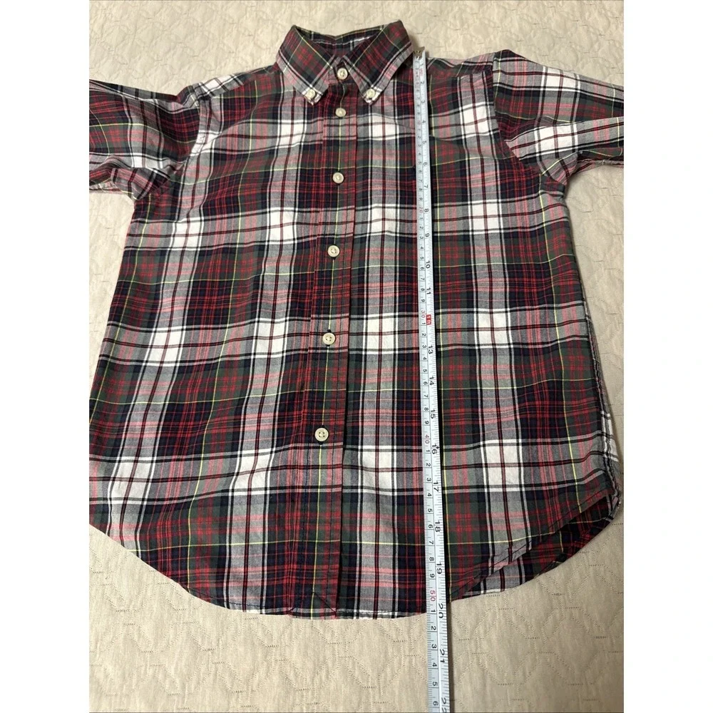 Ralph Lauren  Shirt Kids Boys Sz 6 Tartan Plaid Red Green White Cotton