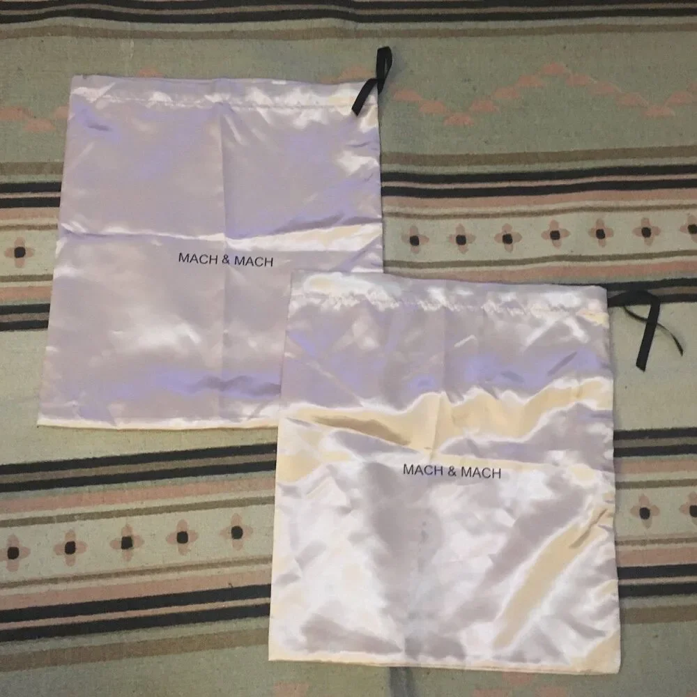 Two (2) Mach & Mach Pink Satin light soft drawstring  15” x 16” dust bag garment