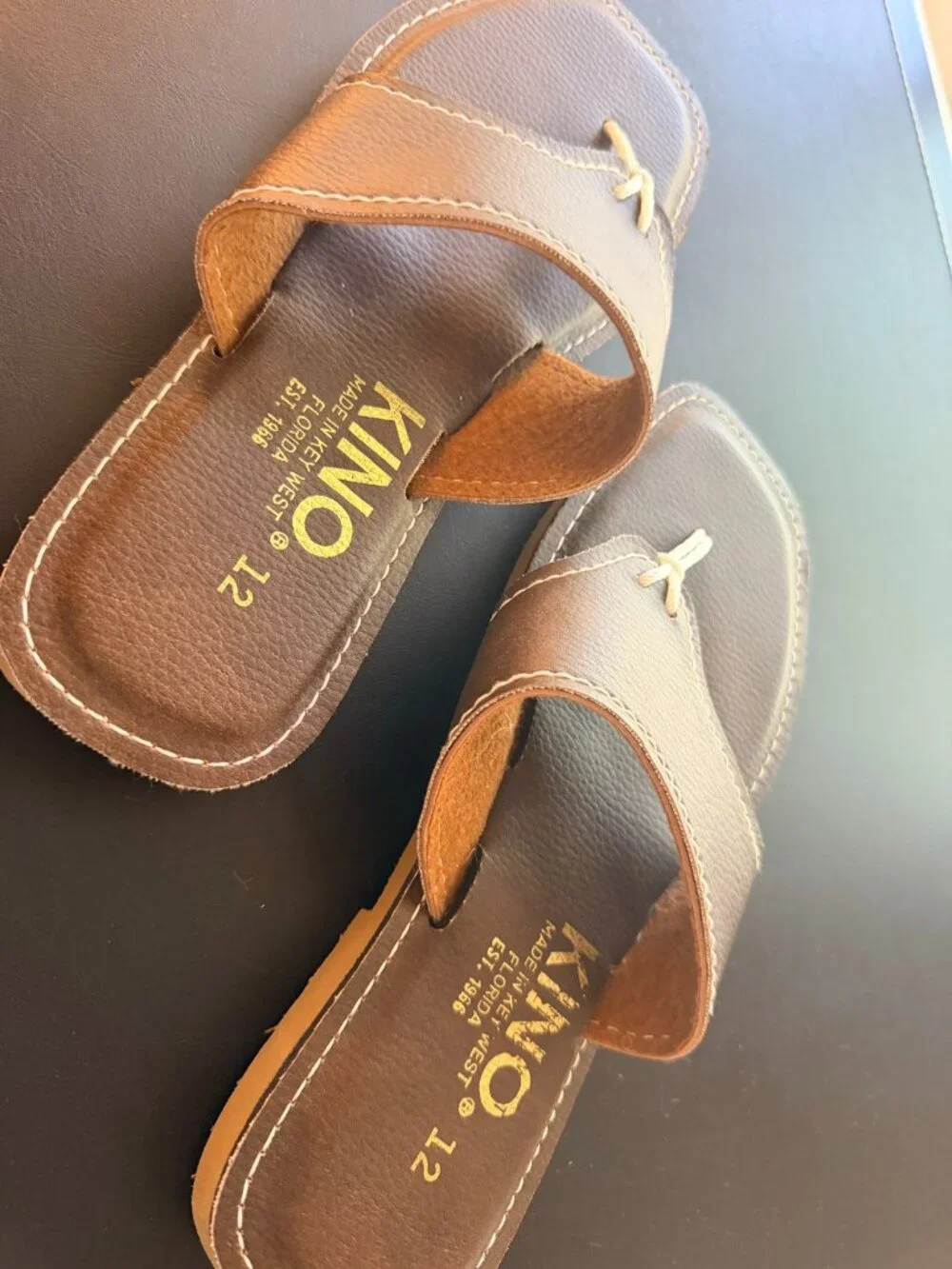 Kino Sandals Key West Brown Leather Slide Sandals Mens 12