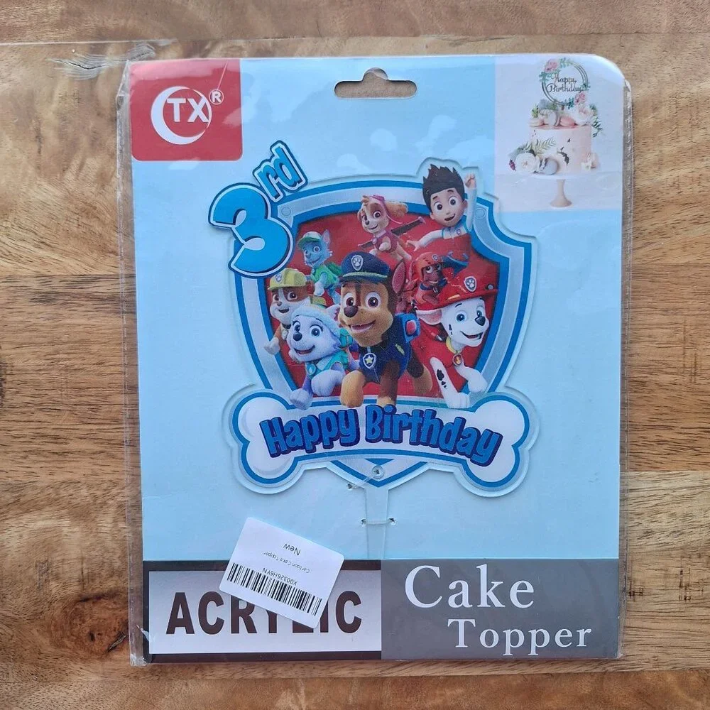 3rd Birthday Dog Acrylic Cake Topper Puppy Police Carroon Paws‎