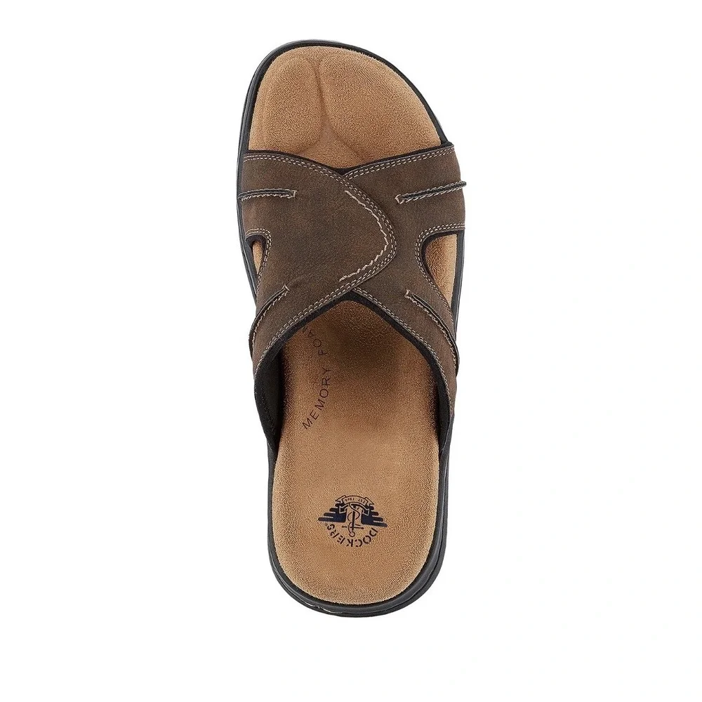 Dockers Sunland Dark Brown Leather Slide Sandals‎ Men's Size 9M Casual Comfort