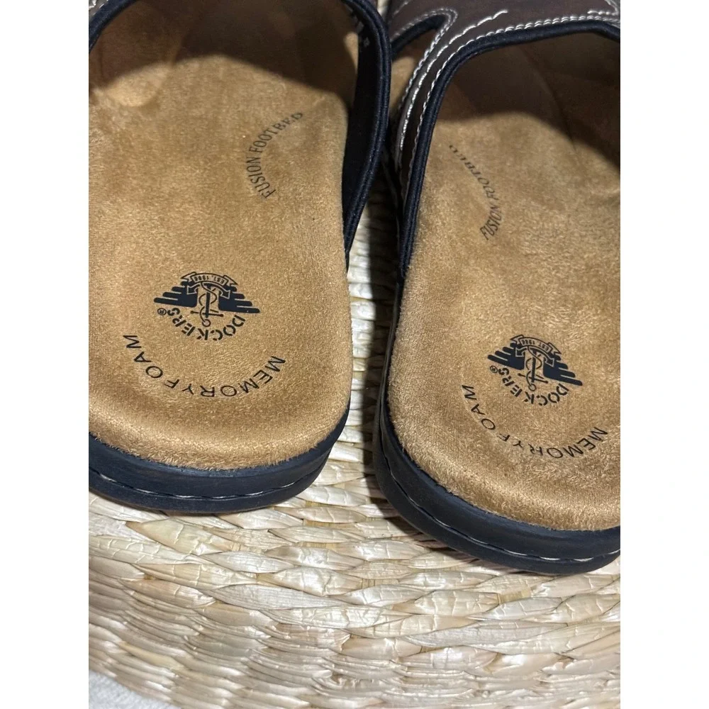 Dockers Sunland Dark Brown Leather Slide Sandals‎ Men's Size 9M Casual Comfort