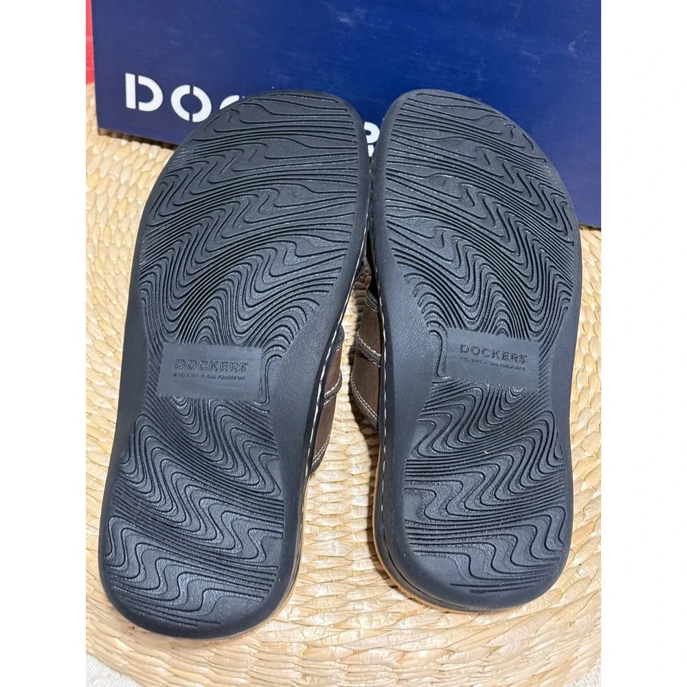 Dockers Sunland Dark Brown Leather Slide Sandals‎ Men's Size 9M Casual Comfort