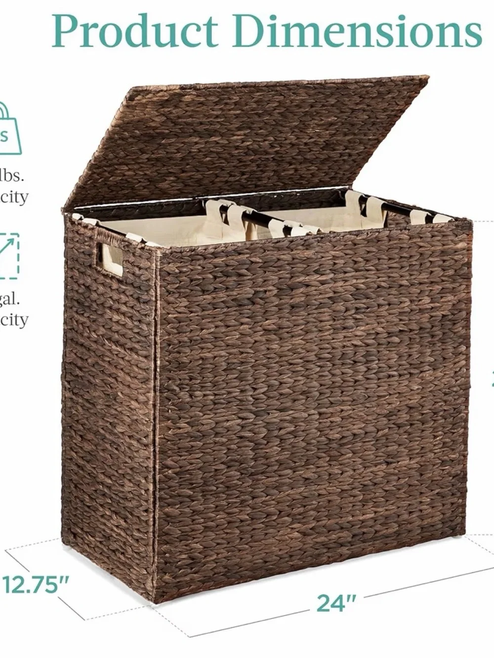 Espresso Handwoven Laundry Hamper with Lid - NIB