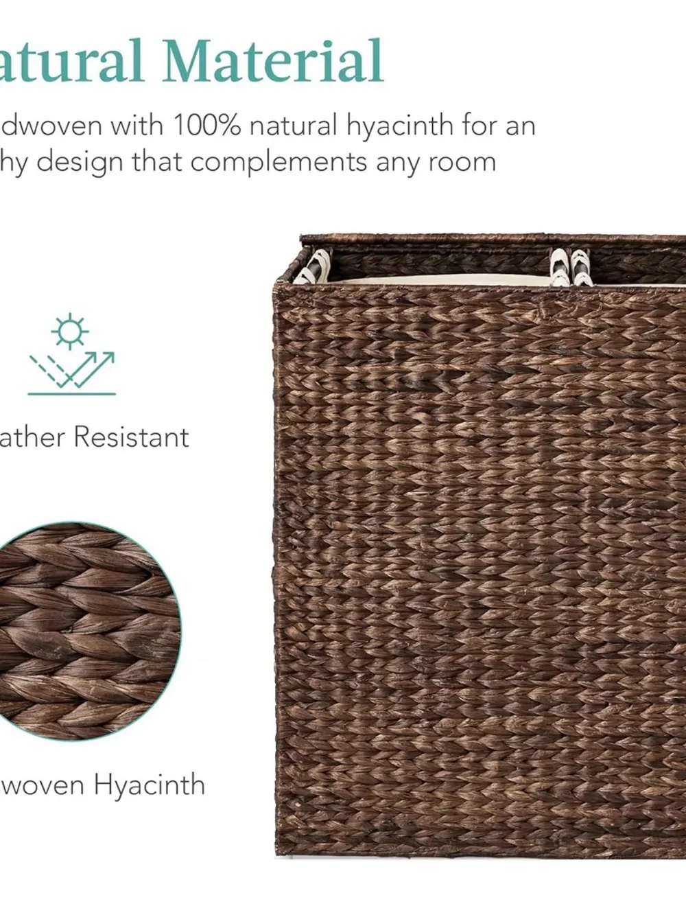 Espresso Handwoven Laundry Hamper with Lid - NIB