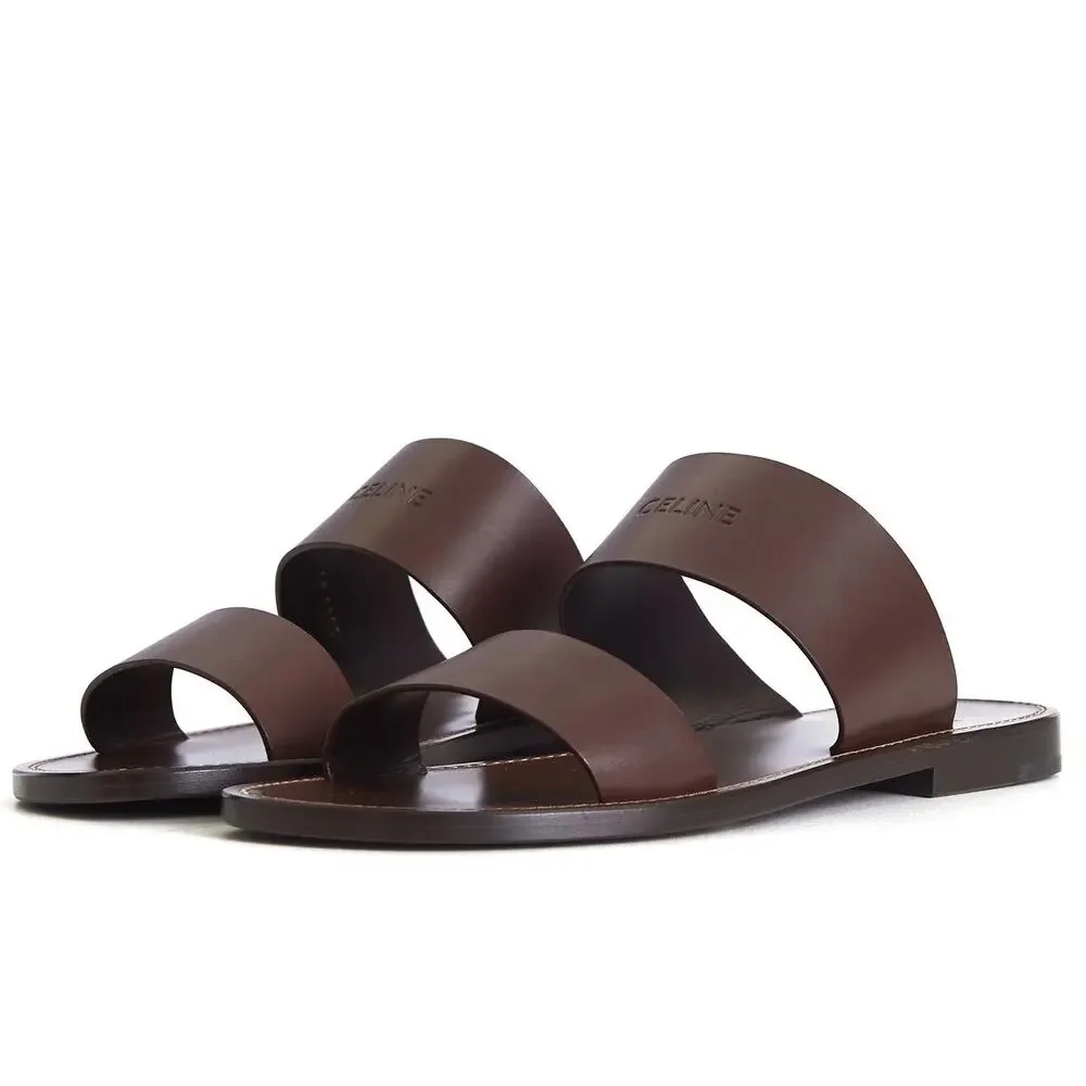 CELINE Dark Brown Calfskin Leather Sandals Lerins Vegetal Tanning NEW 45 / 12