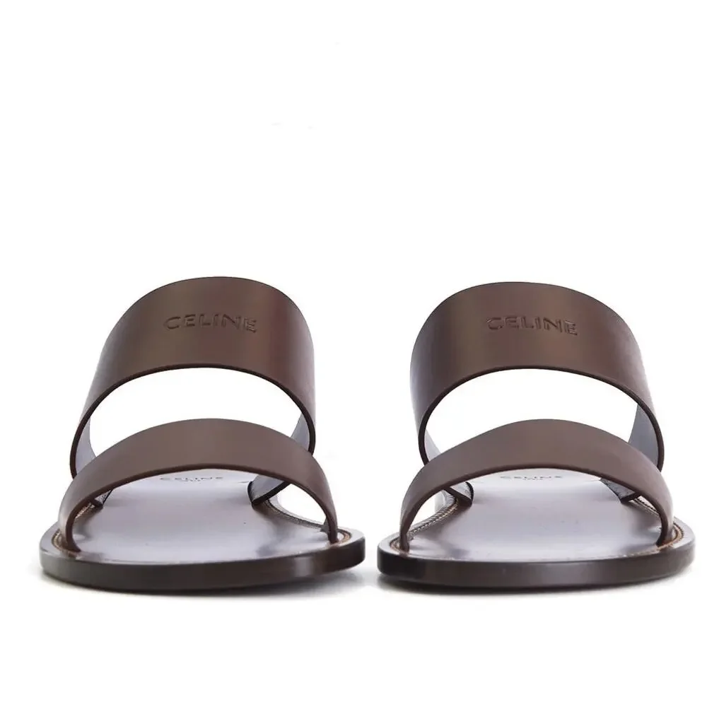 CELINE Dark Brown Calfskin Leather Sandals Lerins Vegetal Tanning NEW 45 / 12