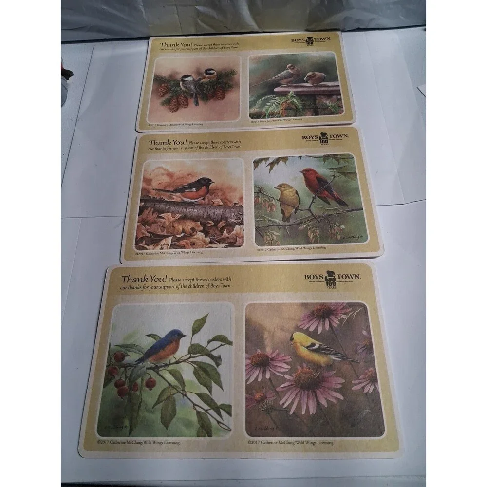 Boys Town 100 Years Bird Coasters Set of 12  Chipboard Double Sided New Unused