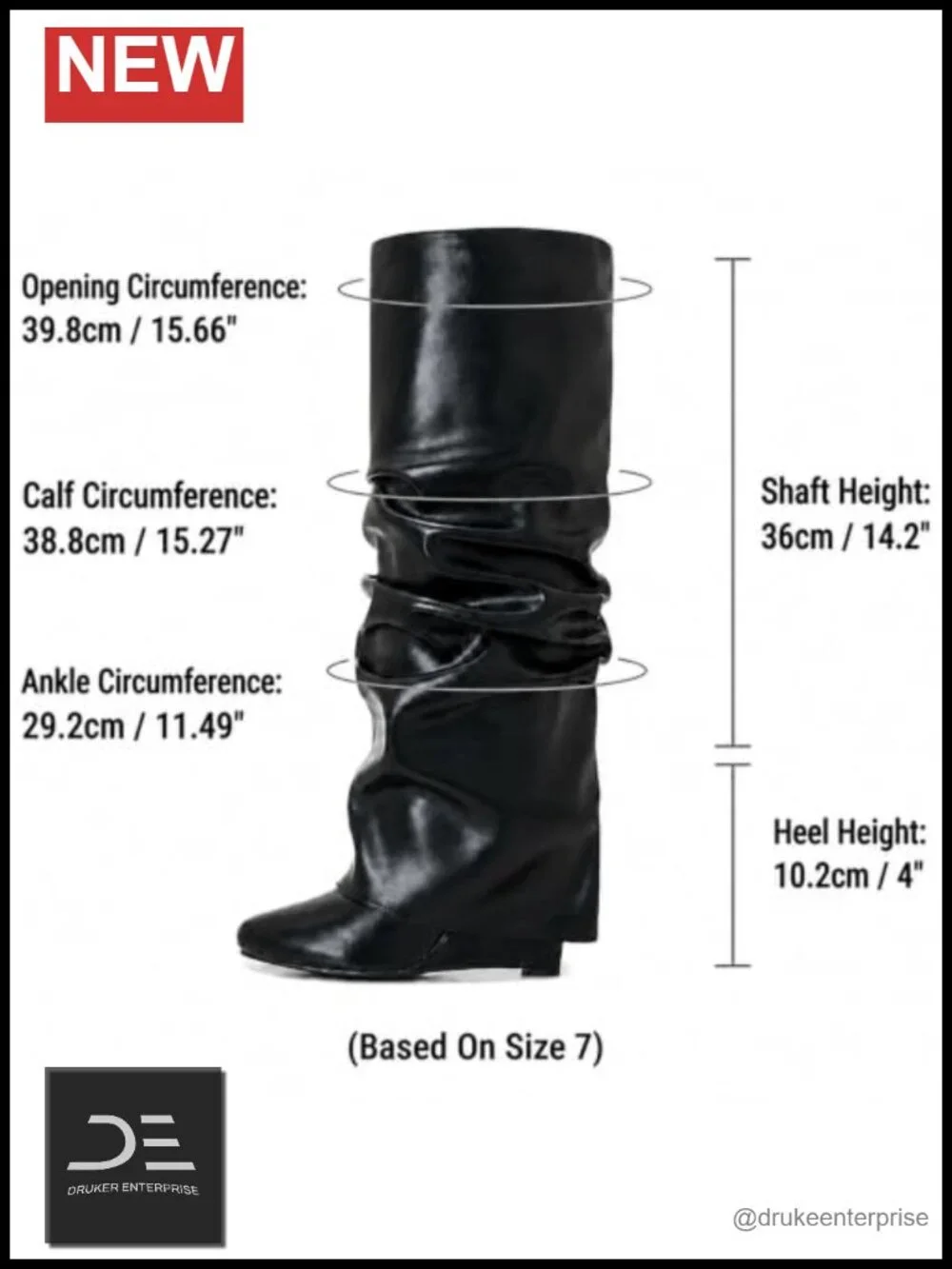 Fold Over Knee High Shark Boots 4-Inch Wedge Heel Pull-On PU Upper