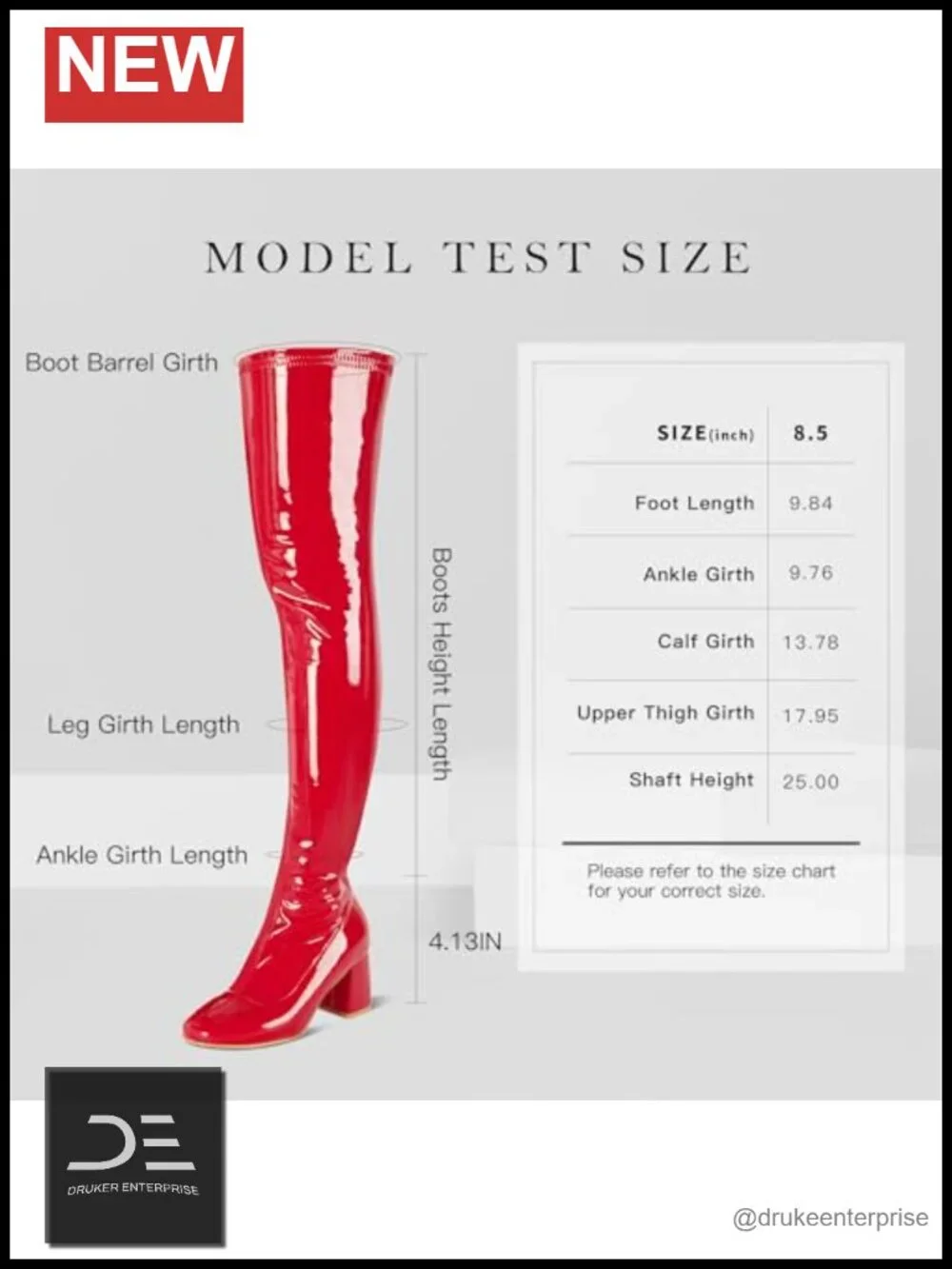 Women's Thigh High Boots Over The Knee Patent PU Chunky Heel Square Toe Side
