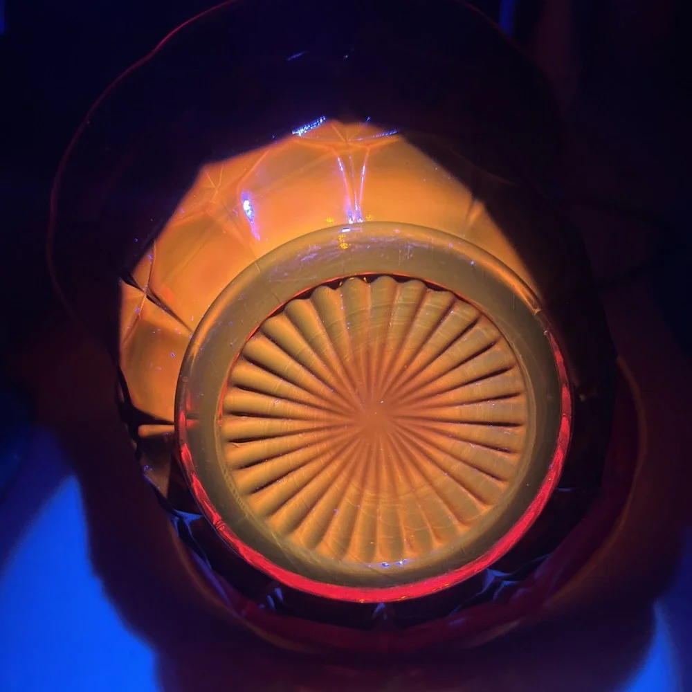 VTG Amberina Glass Basket sunset signed JD artist Jim Dunlavy Red Yellow GLOWS