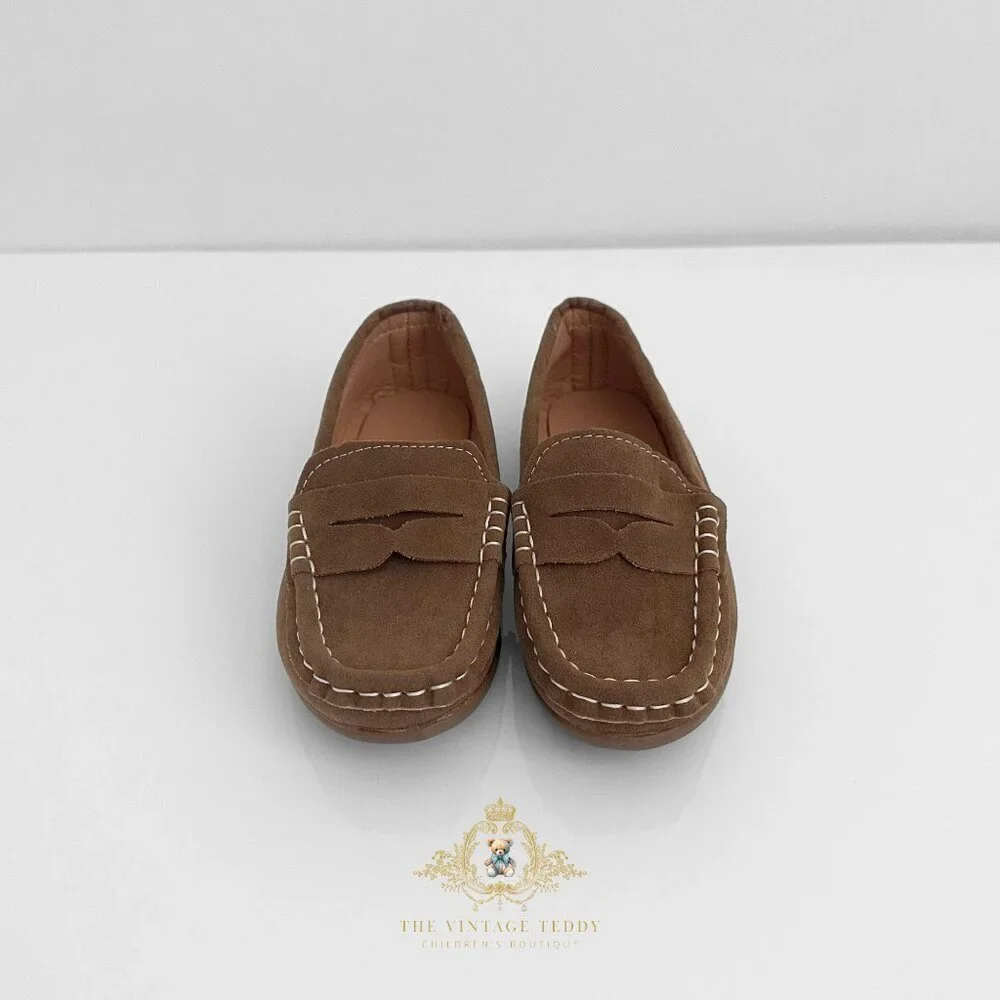 NWT Handsome Boys Vintage Style Classic Loafers Cute Children's Shoes Camel 8