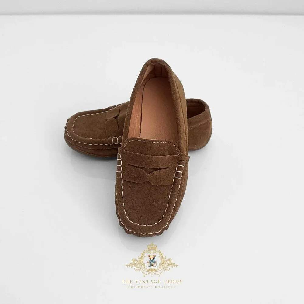 NWT Handsome Boys Vintage Style Classic Loafers Cute Children's Shoes Camel 8