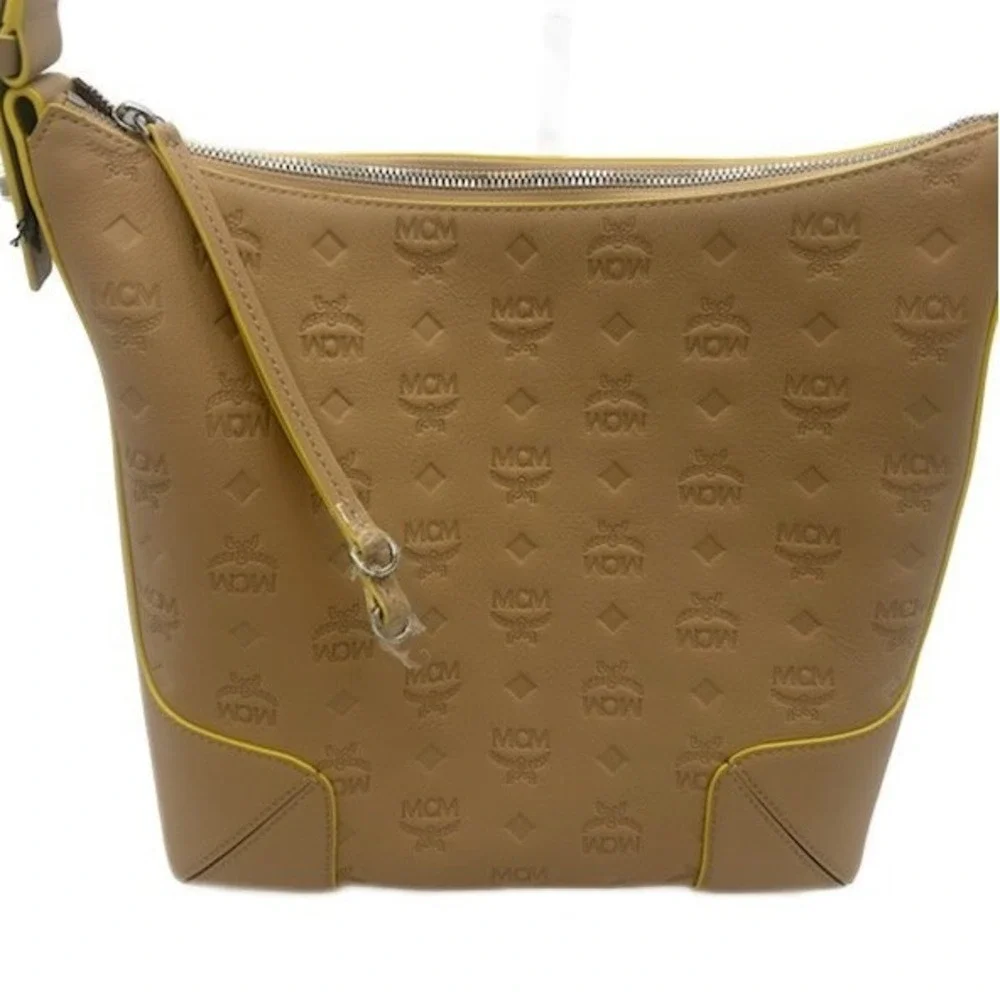 Authentic MCM Klara Monogram Embossed Leather Hobo Shoulder Bag‎ Beige Yellow
