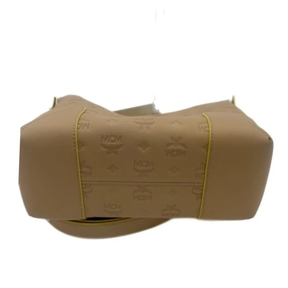 Authentic MCM Klara Monogram Embossed Leather Hobo Shoulder Bag‎ Beige Yellow