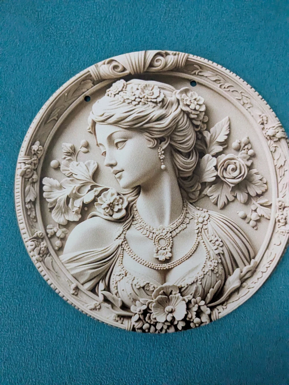 Elegant Decorative Victorian Woman Cream Medallion Wall Plaque.