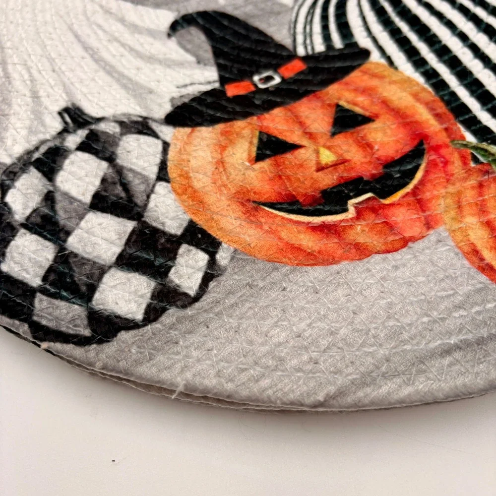 Happy Halloween Braided Placemats Set of 4 15 Inch Round Ghost Pumpkin Grey