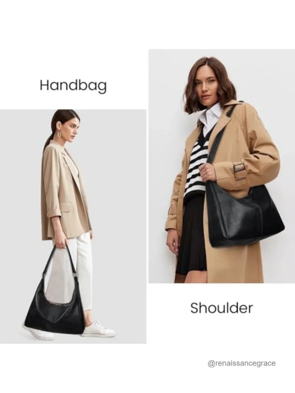 Large Slouchy Hobo Shoulder Bag Faux Leather Vegan Purse with Adjustable Strap