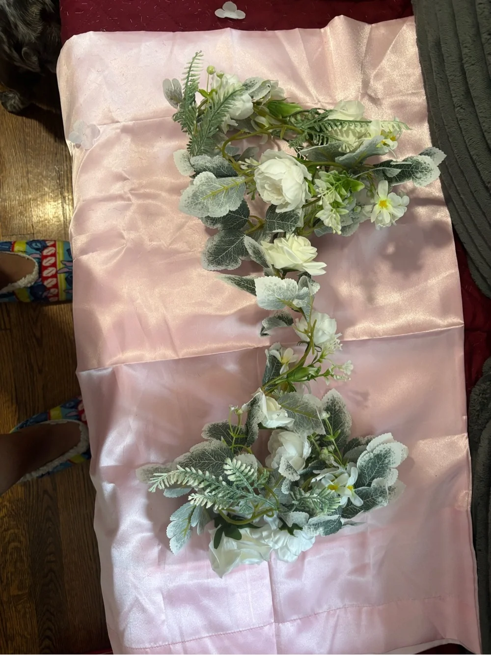 Artificial White Rose and Greenery Garland - Home Accents