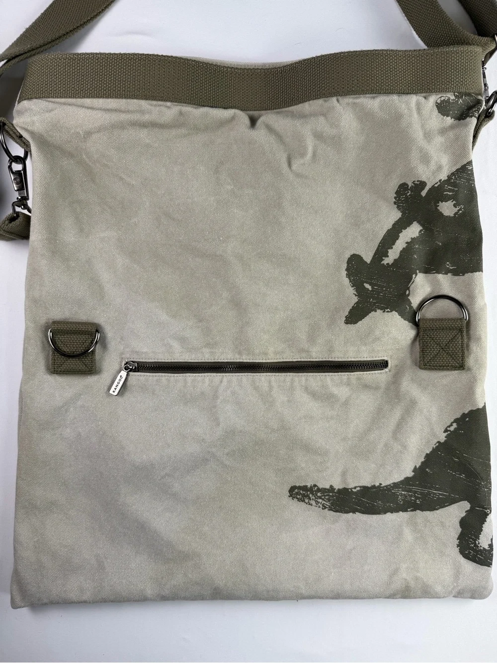 Kangol Canvas Tan and Olive Green Canvas Folding Messenger Bag Adjustable Strap