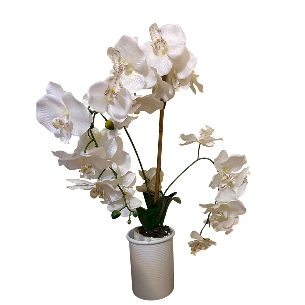 Large Artificial White Phalaenopsis Orchid Silk Flower in White Ceramic Pot‎ 27