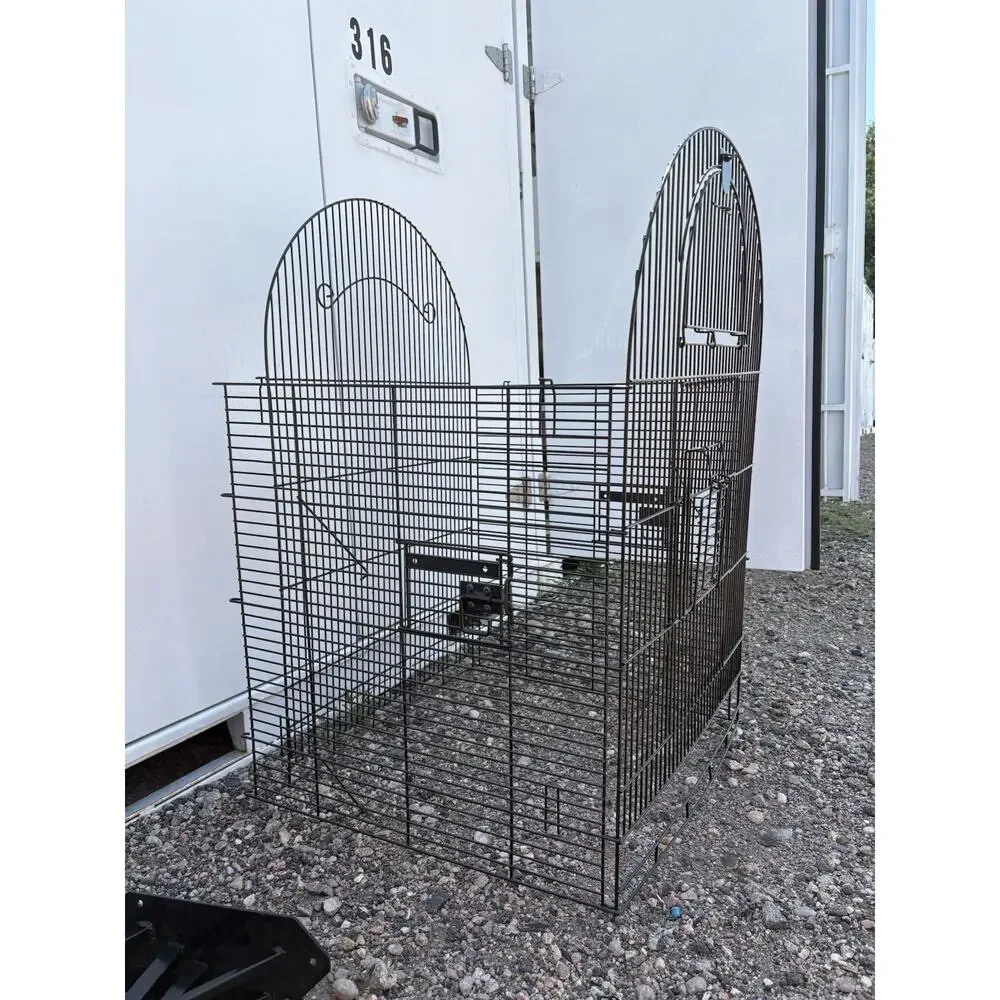 Black Metal Single Bird Cage, Wire with Arched Top & Front Door Latch, Large