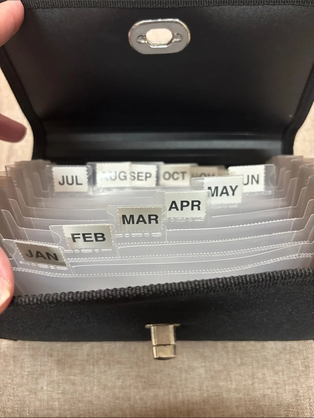 Black Monthly Accordion File Organizer with Secure Clasp - Home Storage