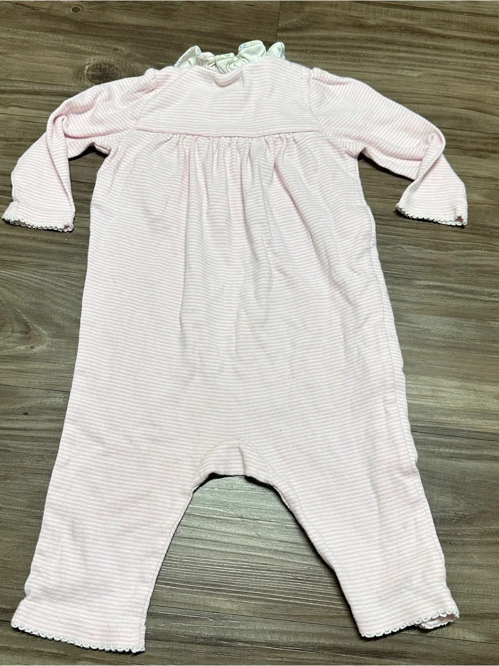 Ralph Lauren Baby Girls 0-3M Pink White Striped Romper Ruffle Bow Logo