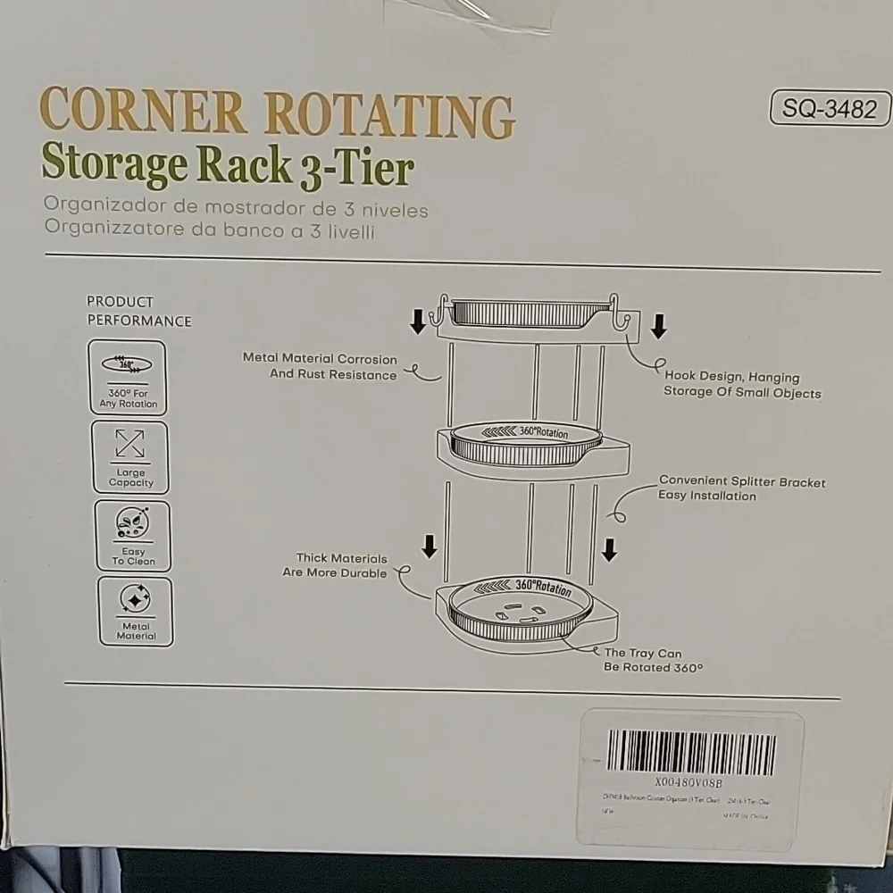 Corner Rotating Storage Rack 3-Tier SQ-3482 New In Box