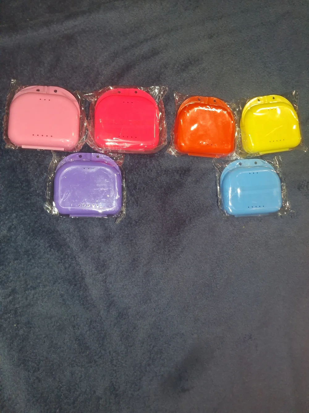 Lot of 6 Vented Plastic Retainer/Denture Cases, Assorted Colors, Ortho/Dental