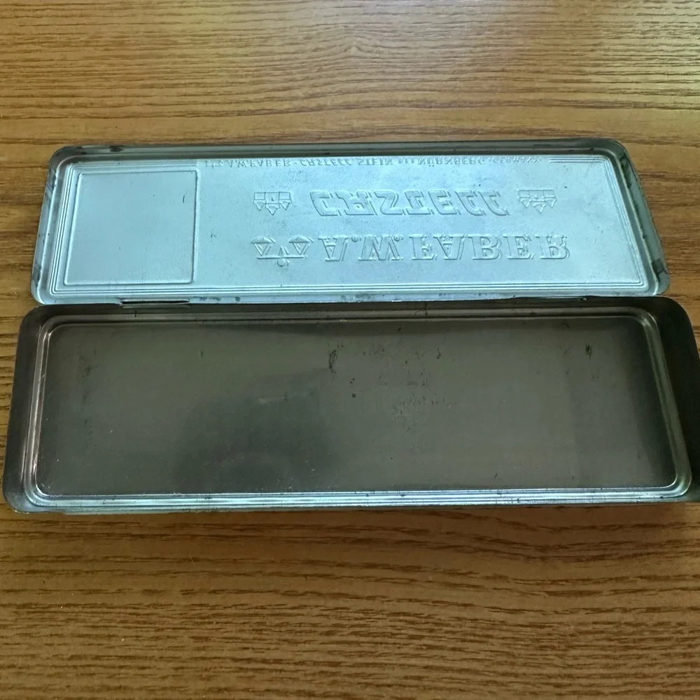 Vintage A.W. Faber CASTELL PENCIL TIN, Germany, Knights, Horses, Jousting GUC