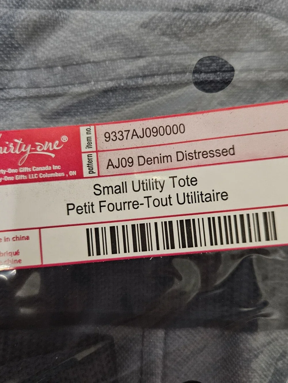 Thirty-One 31 Small Utility Tote in Denim Distressed AJ09 New in Bag