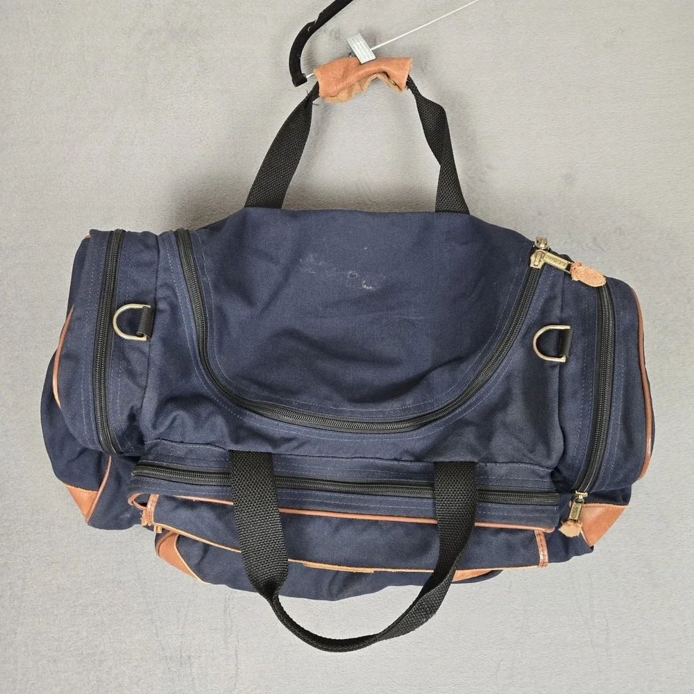 Vtg L.L. Bean Canvas Leather Duffle Bag W/Shoulder Strap+tag 22x12x10