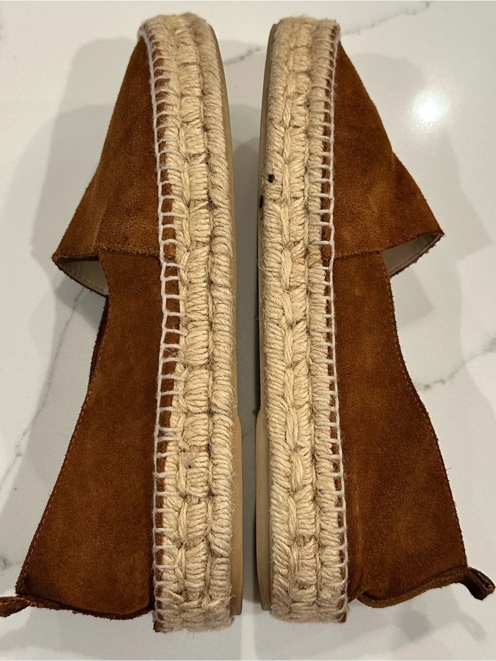 ZARA Basics Suede Espadrilles Slip On Jute Flats Tan Brown Shoe Women 39 US 8