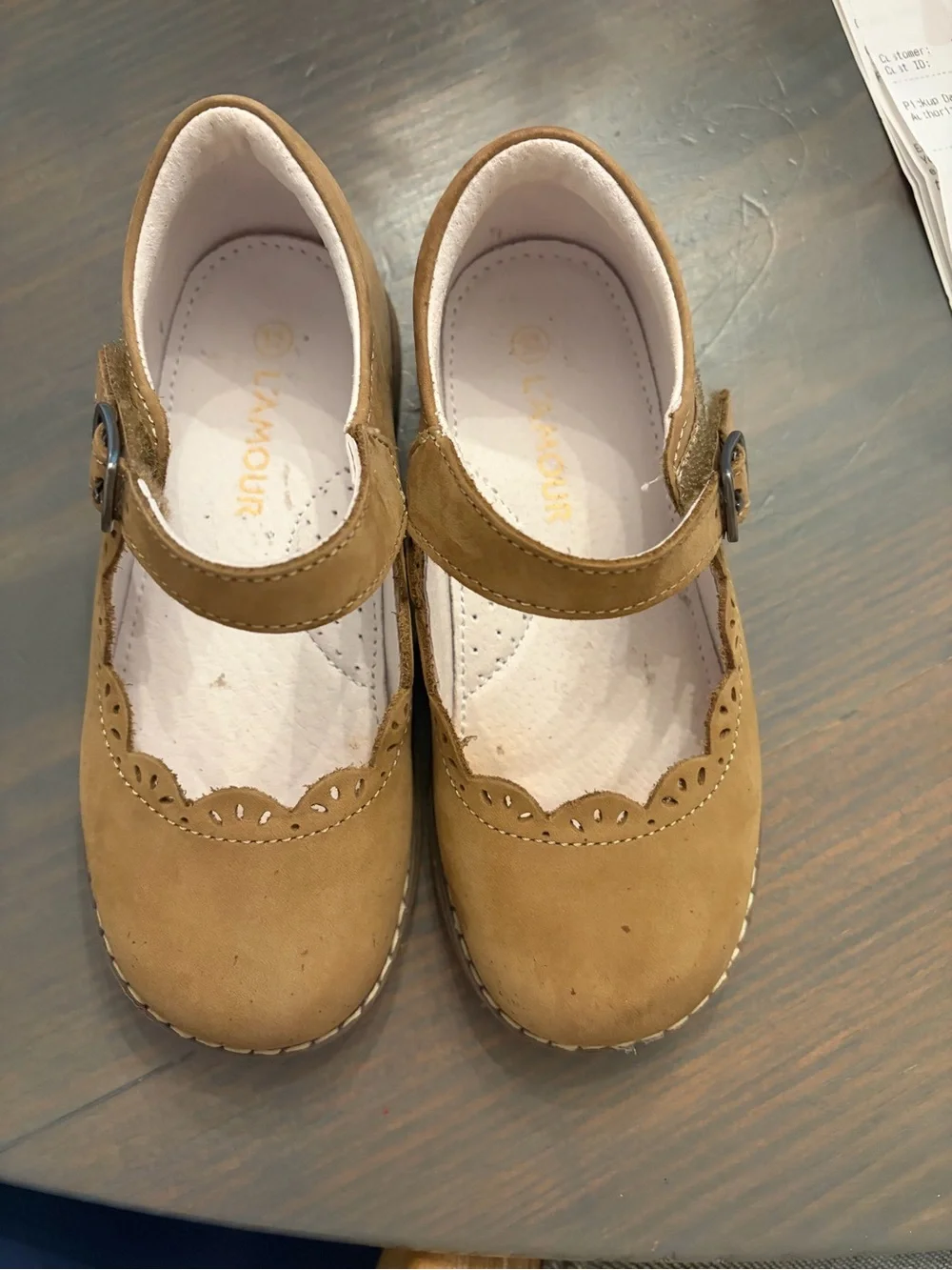 L'Amour Girls Tan Mary Jane Shoes