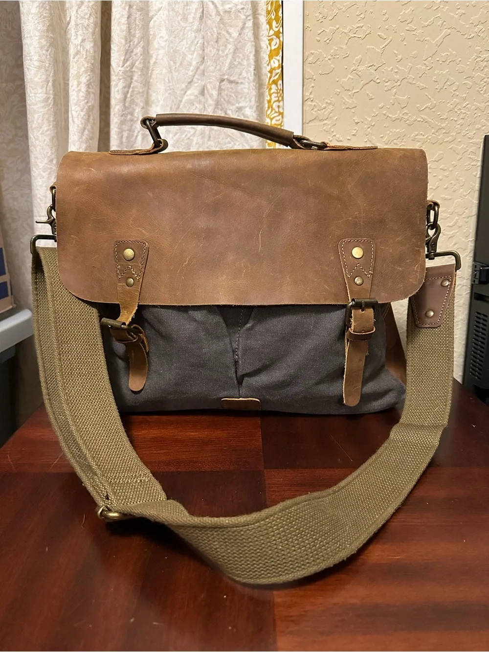 Gootium Vintage Canvas Leather Shoulder/Messenger computer Bag, Khaki 15X12