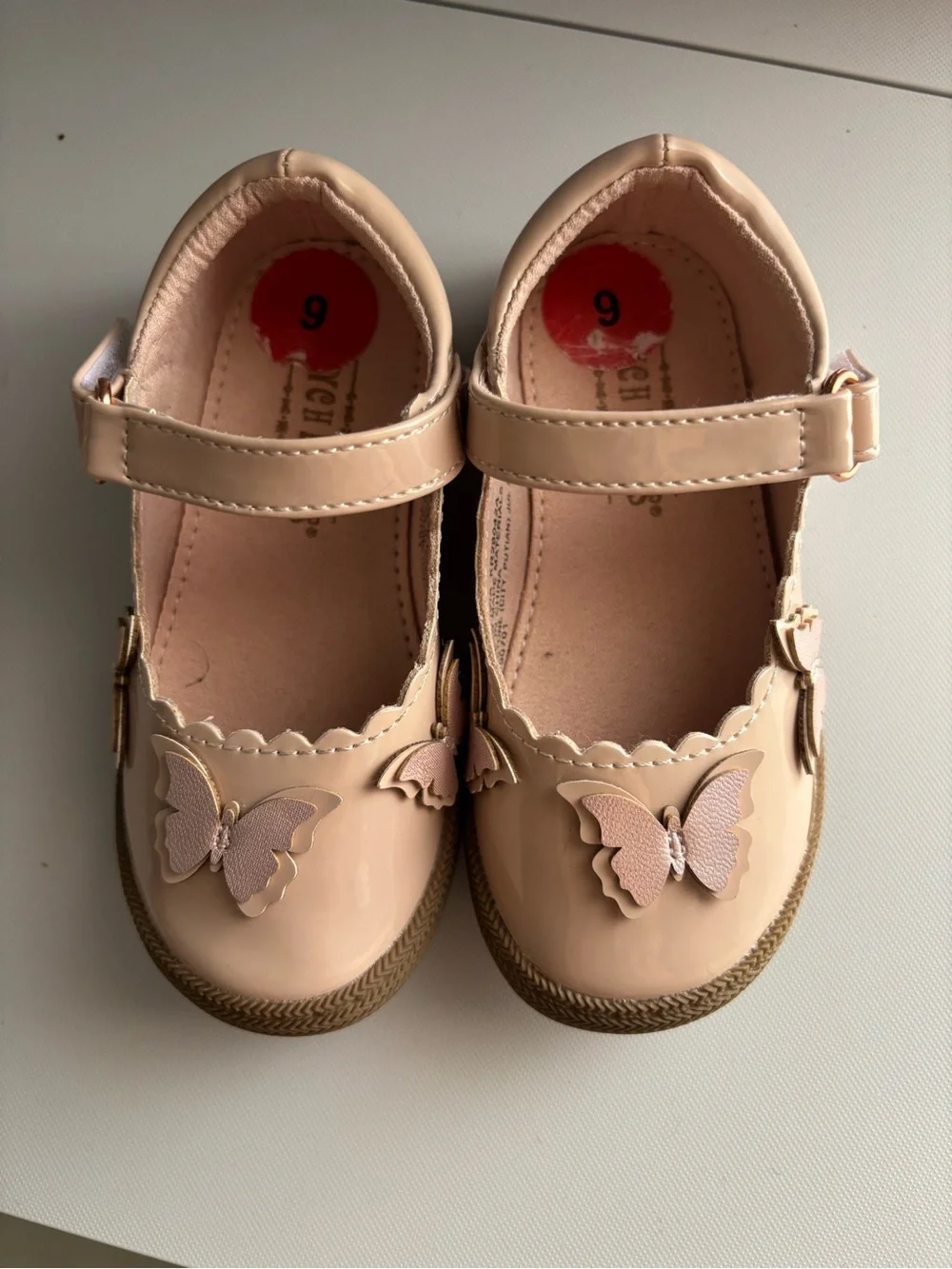 Seychelles Girls' Blush Patent Mary Janes with Butterfly Appliqués