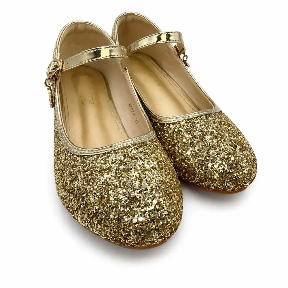 Gold Glitter Mary Jane Big Girls EU 37 Low Heel Dress Shoes Princess Party