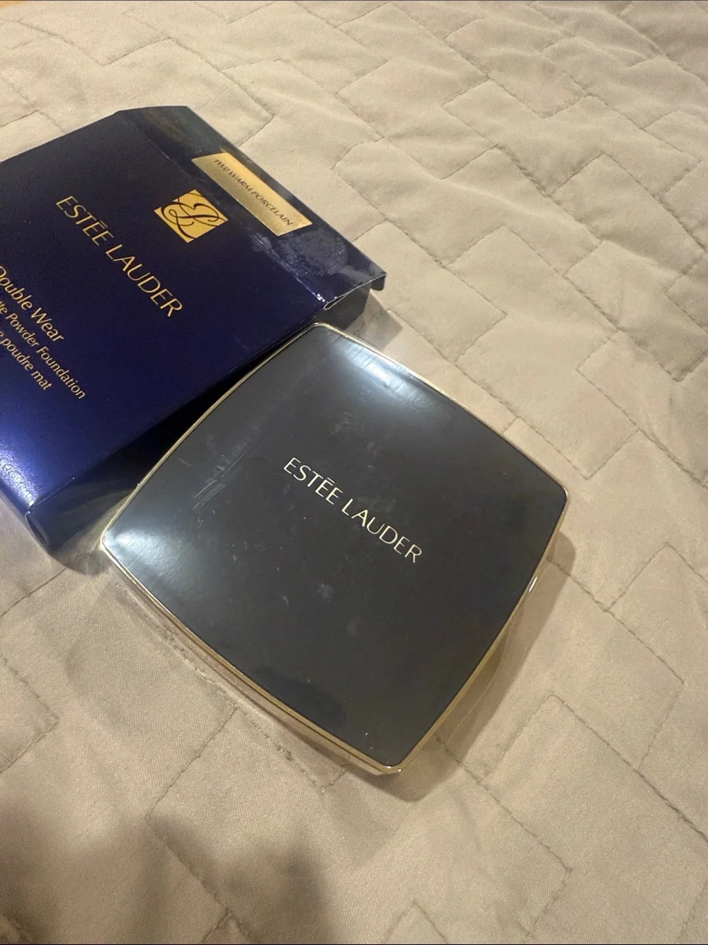 Estee Lauder Double Wear Matte Powder Foundation - Deep Navy & Gold Accents