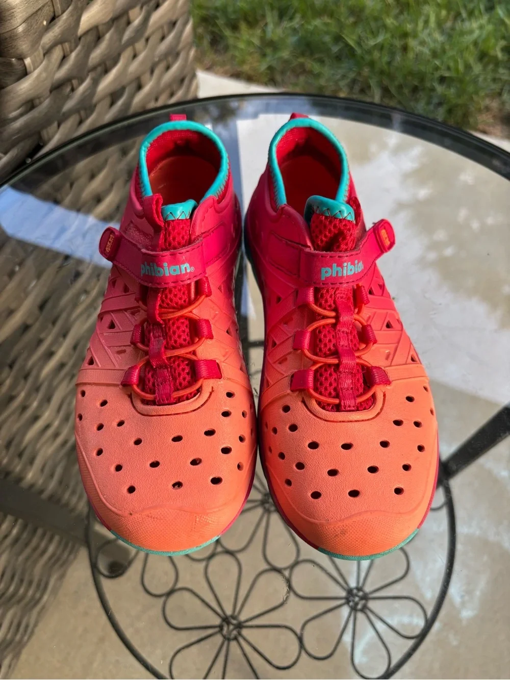 Stride Rite Phibian Water Shoes Kids Size 1 Coral Pink Turquoise Closed Toe