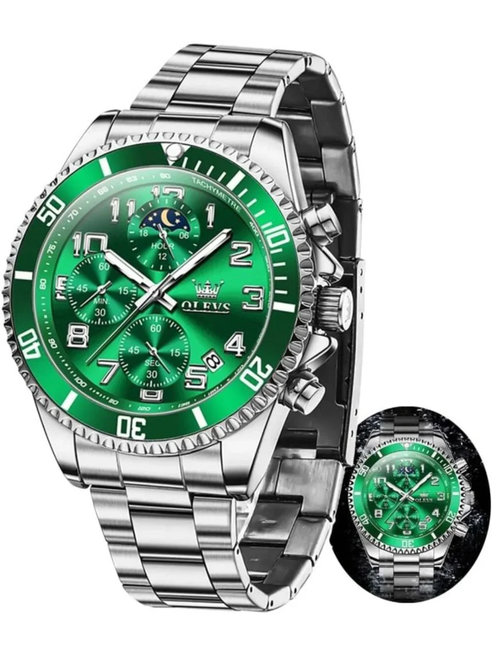 Luxury Men's Chronograph Watch - Stainless Steel, Waterproof, Luminous, Large