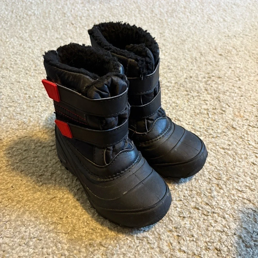 Wonder Nation Kids Black Winter Boots Sz 12 Snow Strap