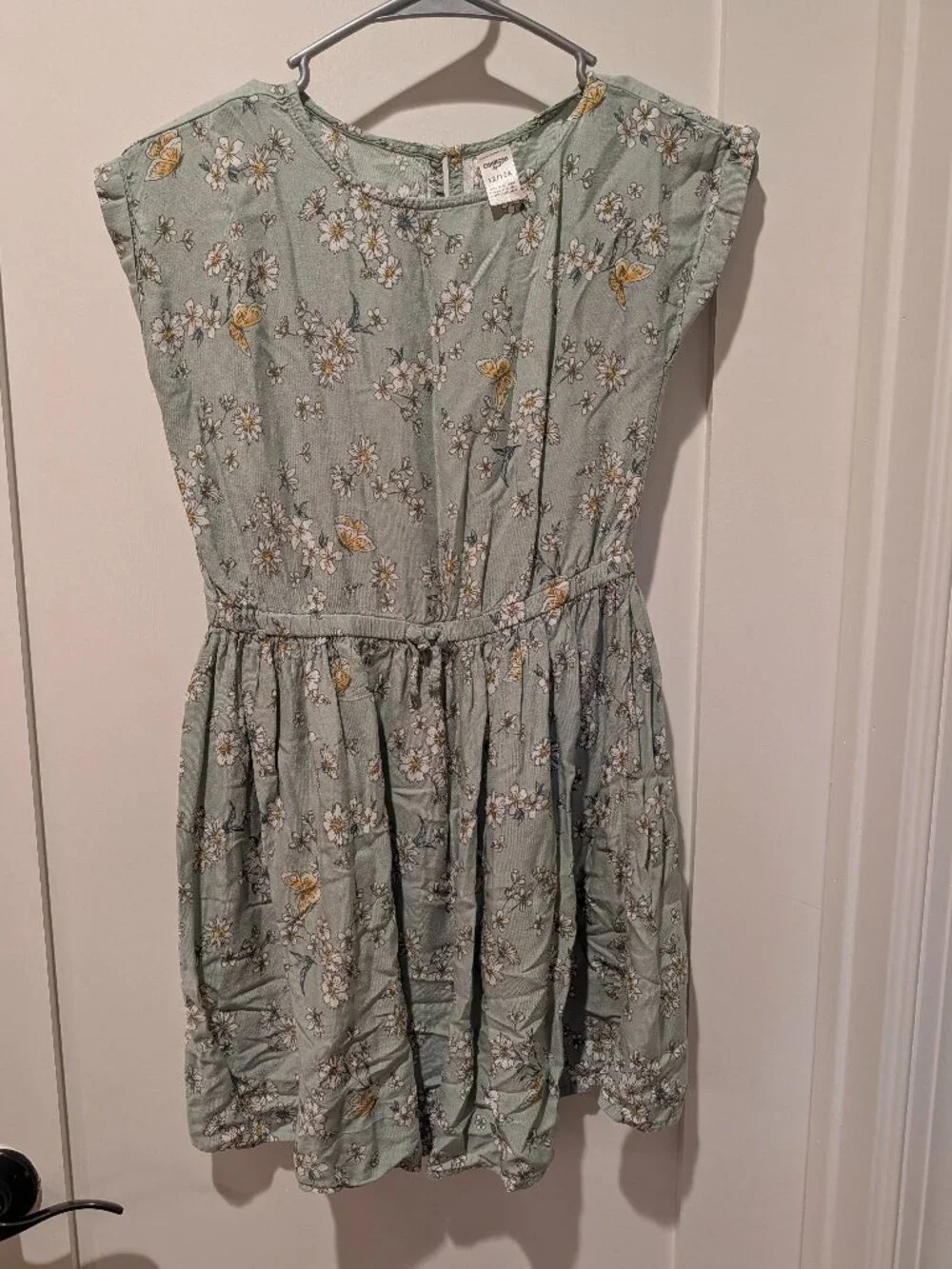 OshKosh B'gosh Girls Size 12/12A Sage Green Floral Cap Sleeve Dress
