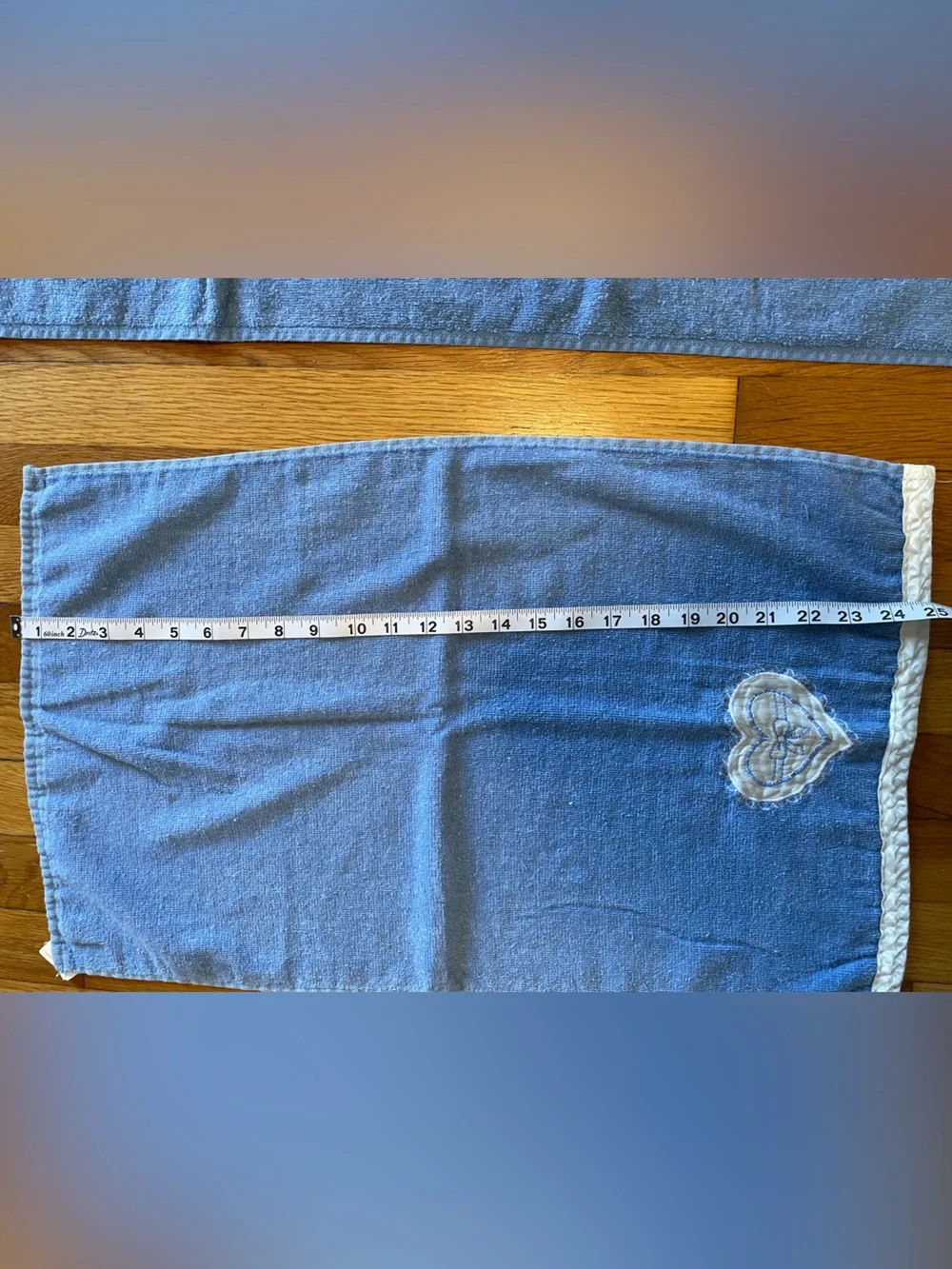 Vintage Cannon 3 Pc Blue Bath Towel Set Heart Bow Appliqué Lace Cottagecore
