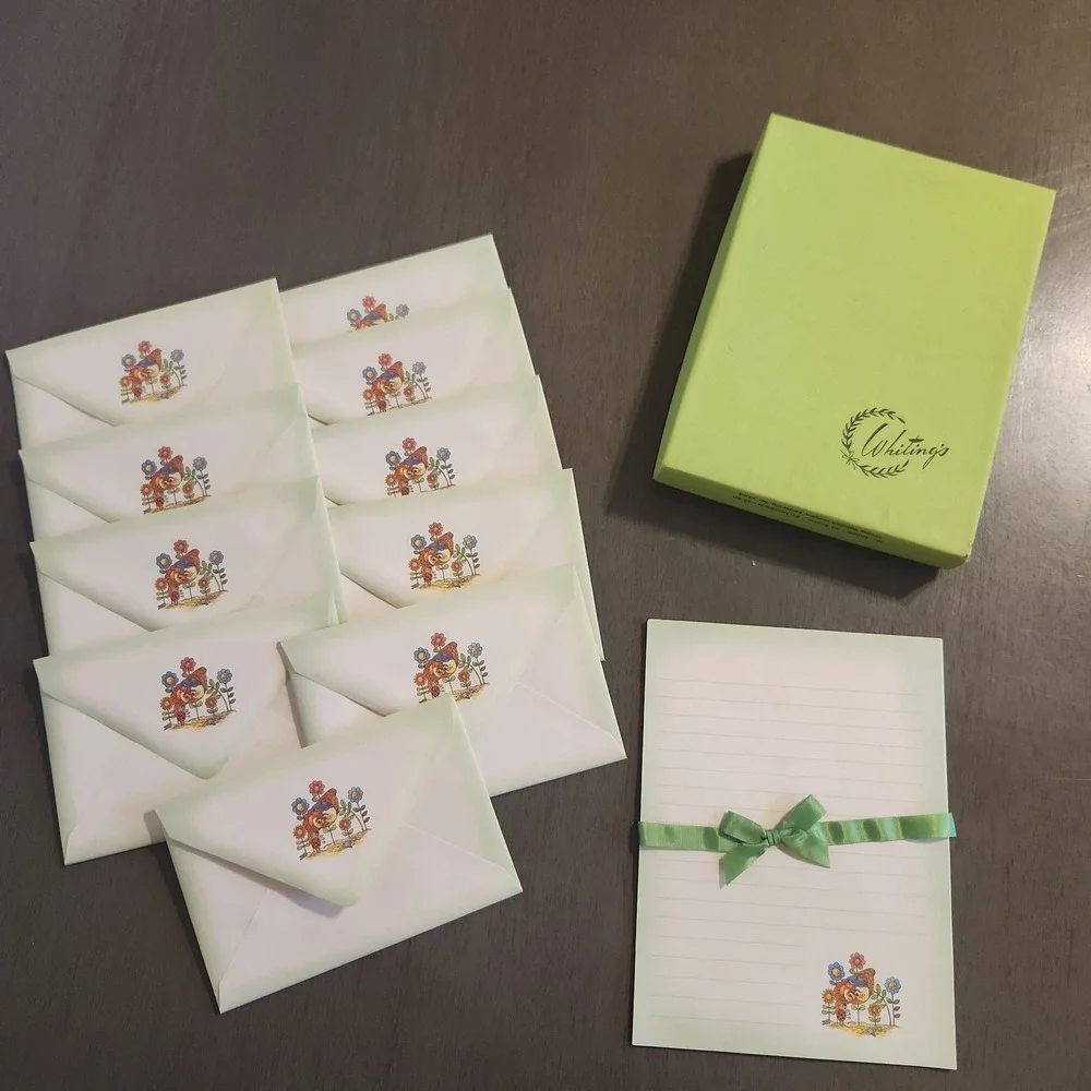 Vtg Stationery Set Cute Owl &‎ Ladybug Theme Whiting 10 Sheets/Envelopes & Box