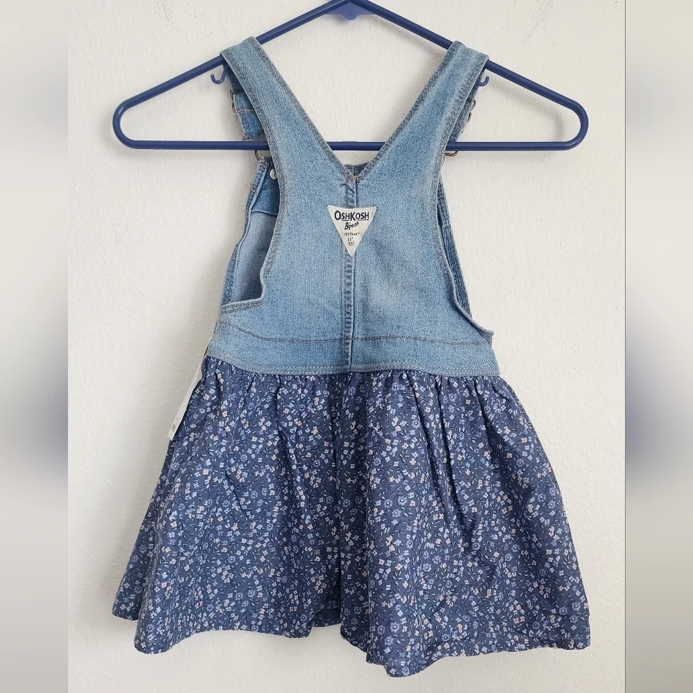 OshKosh B'gosh Blue Floral  Overall Toddler Dress Adjustable Straps Sz 4T (NWT)